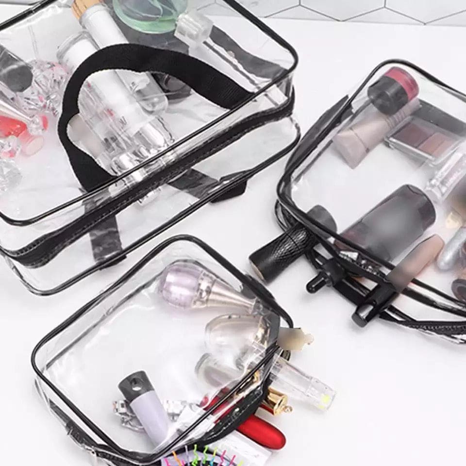 Makeup Storage Grooming Bag Set, Transparent Clear Cosmetic Bag, Transparent Toiletry Bag, Water Proof Plastic Travel Cosmetic Bag, SML Bag Makeup Storage Grooming Bag Set, Transparent Clear Cosmetic Bag, Transparent Toiletry Bag, Water Proof Plastic Travel Cosmetic Bag, SML Bag